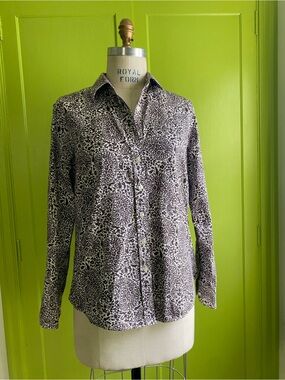 Lands' End Black and White Paisley Printed Button-Down Shirt